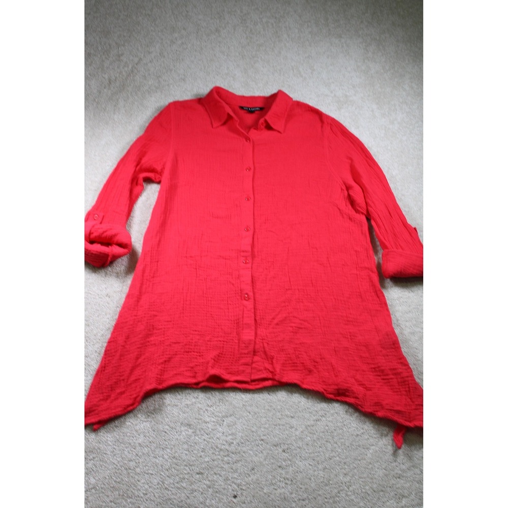 Zac & Rachel Shirt Womens Medium Red Button Front Long Sleeve Tunic Top Cotton